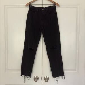 Princess Polly Attica Jeans Knee Rip Button Fly Black 100% Cotton Pocket raw hem